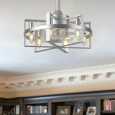 Notchietown 18" Industrial Reversible Ceiling Fan with 6 Lights and Remote, DC Motor 6 Speeds Ceiling Fan