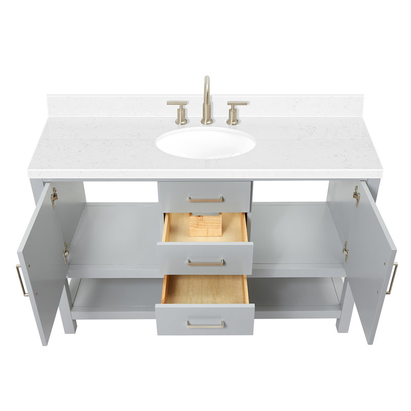 Single Bathroom Vanity with Carrara Quartz Top, Gray, 54"