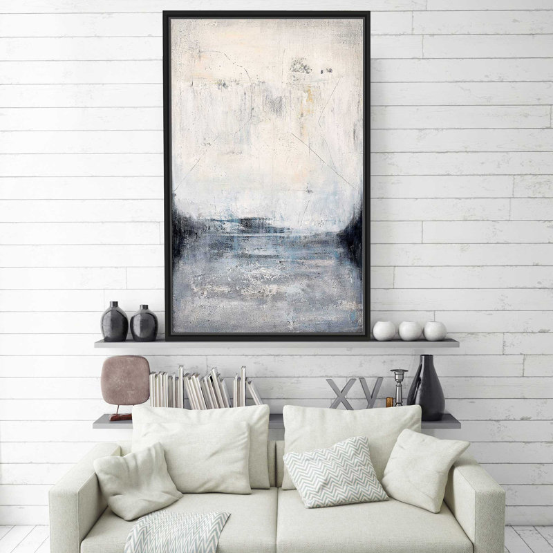 À travers la brume par - Peinture, Cadre flottant noir, H 33,5 po x l 21,5 po x P 2 po