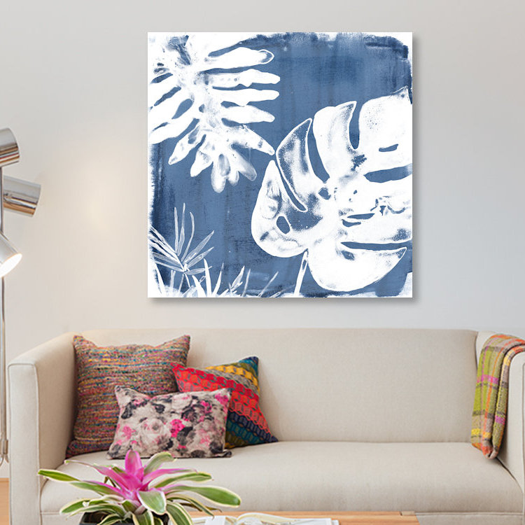 « tropical indigo impressions iv », impression sur toile, H 26 po x l 26 po x P 1,5 po, Toile tendue, Pas de tapis