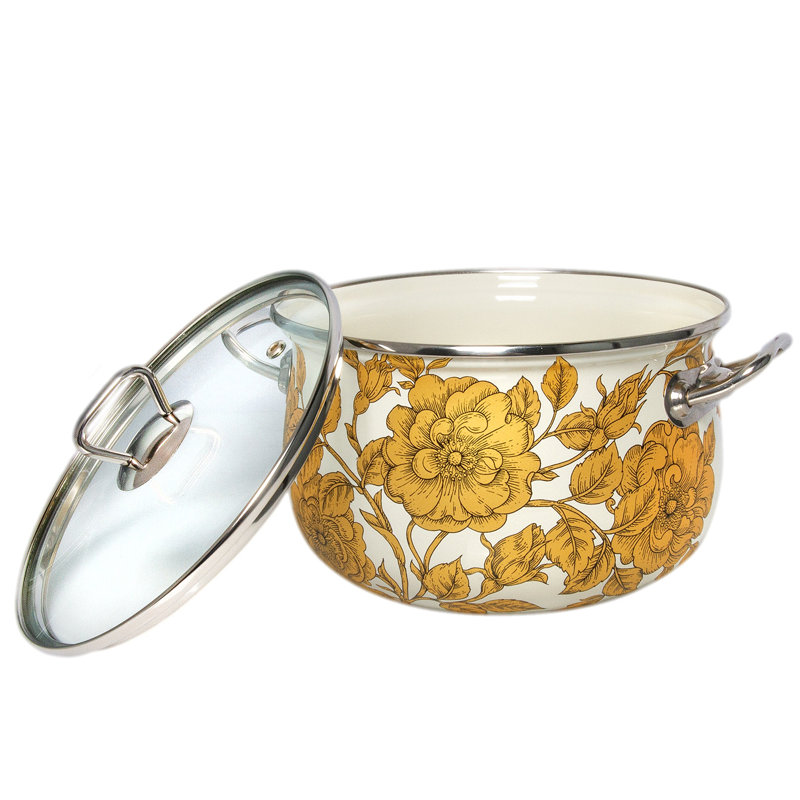 Casserole dorée avec couvercle en verre Golden Flowers Belly, 6.55