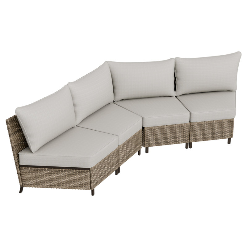 Beige Wicker 4-Person Armless Outdoor Patio Chair Set with Cushions