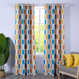 Ginder Room Darkening Blackout Thermal Insulated Grommet Lined Window Curtains Mid Century Geometric Pattern 2 Layers 2 Panels