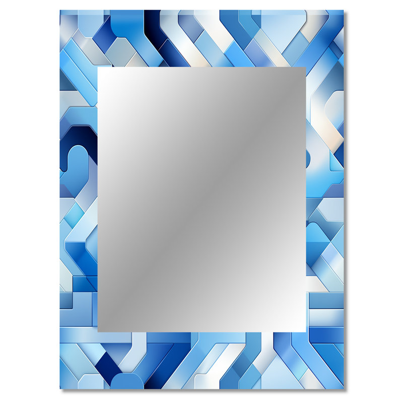 Blue And White Striped Symmetry - Geometric  Mirror, Modern Unique Wall Mirror, Printed Metal Art, 40" x 30"