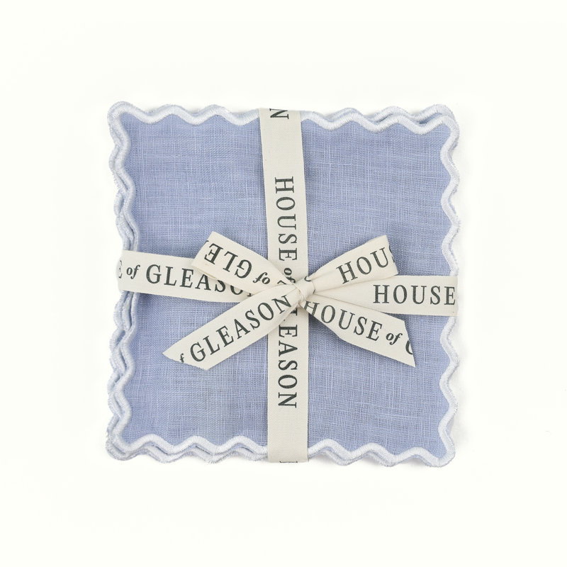 The Vivienne Square Cocktail Napkins, White/Powder Blue