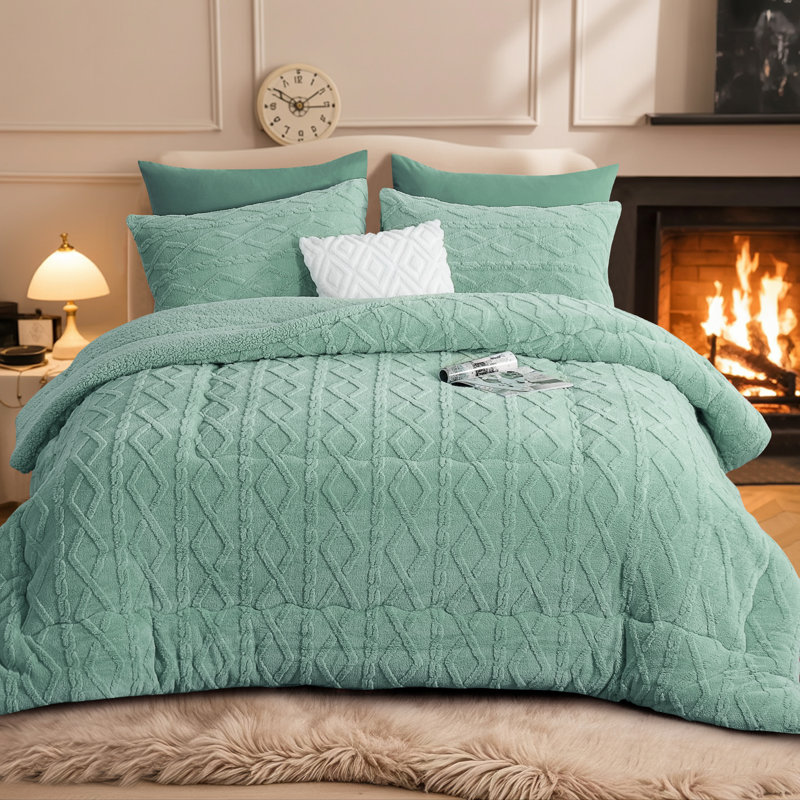 Édredon en molleton Sherpa, couverture en flanelle réversible, motif jacquard 3D, Édredon grand, Vert