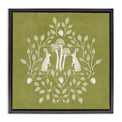 "Olive Green Botanical Rabbits", art mural sur toile flottante par Katie O'Shea