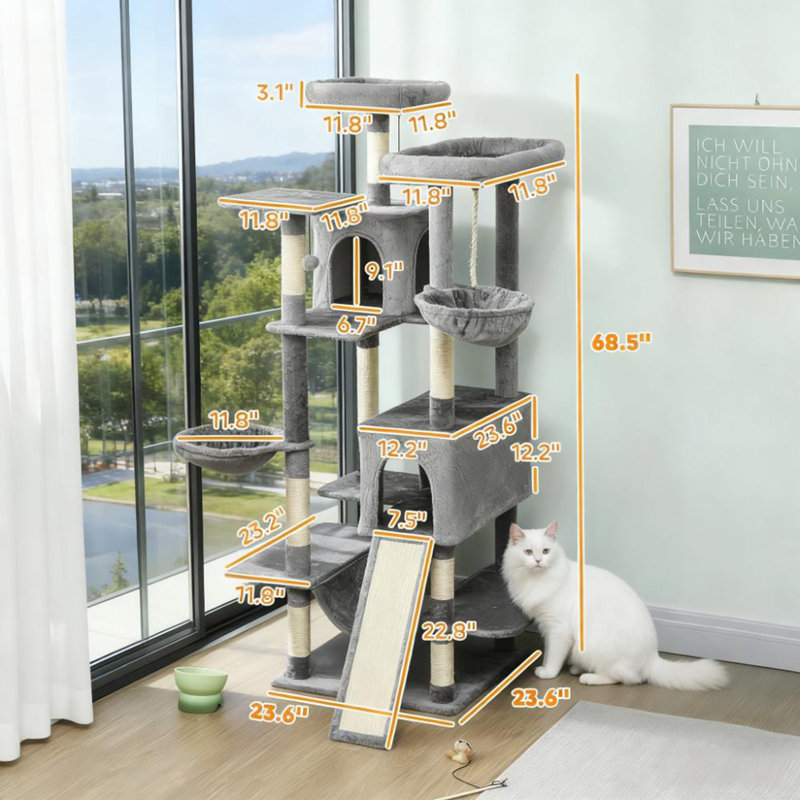 Tour pour chat 69 po à plusieurs niveaux - aire de jeu spacieuse pour vos compagnons félins