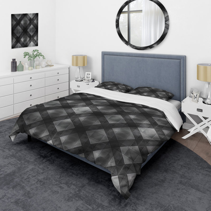 Ensemble de housse de couette moderne gris à carreaux gris, Housse de couette très grand et 2 très grandes t
