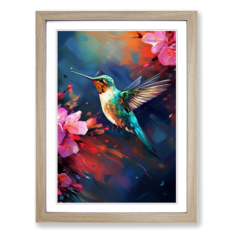 Hummingbird Tachisme - Framed Print, Oak Framed, 34cm H x 25cm W x 2cm D