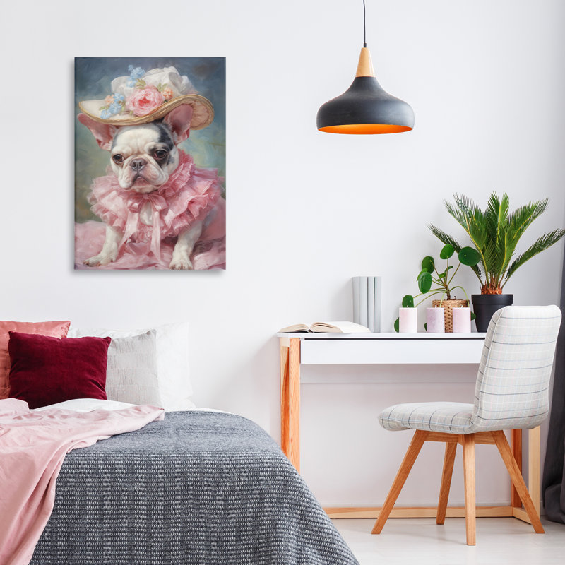 Frenchie en toile rose, design par Wumples, H 24 po x l 16 po
