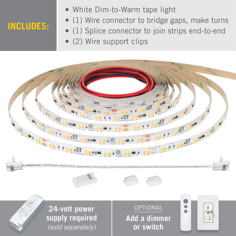 RibbonFlex Pro Dim-to-Warm, 24V, 1800K-3000K, 60+60LEDs/M, IP20, 10M Under Cabinet Strip Light