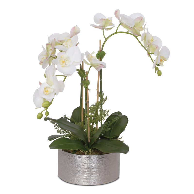 Arrangement de fausses fleurs orchidées en pot