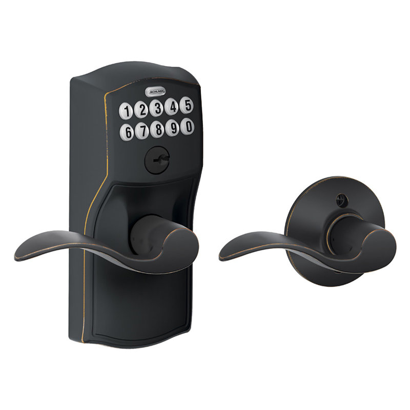 Accent Keypad Lever with Camelot Trim, Keyed Alike, Aged Bronze, Yes