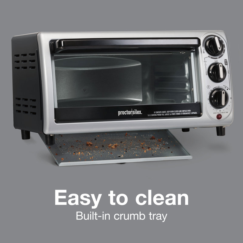 Proctor Silex Black and Silver 4-Slice Toaster Oven with Bake Pan