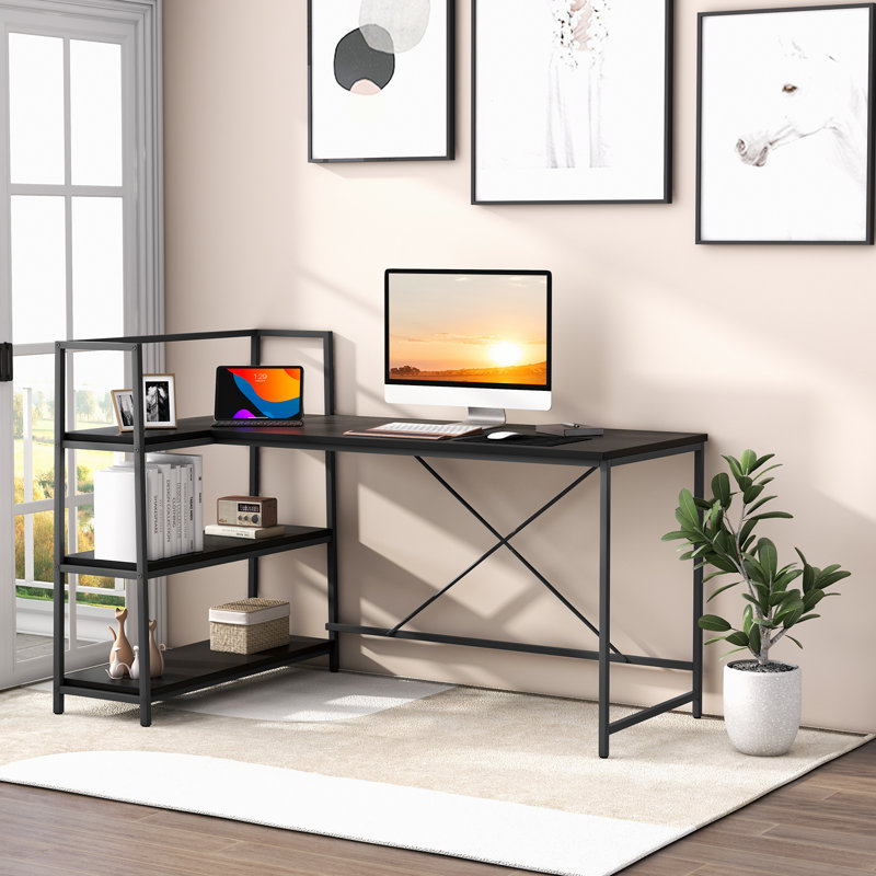 Brookbay L-Shaped Metal Base Computer Desk, Black