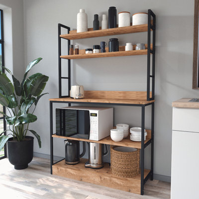 Open Style Wooden Storage Kitchen Counter with Metal Frame