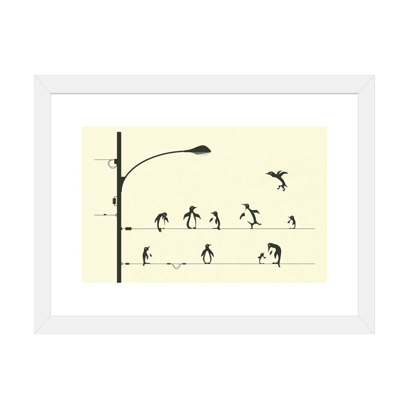 «Penguins on a Wire», art encadré, H 16 po x l 24 po x P 1 po, White Framed Fine Art Paper