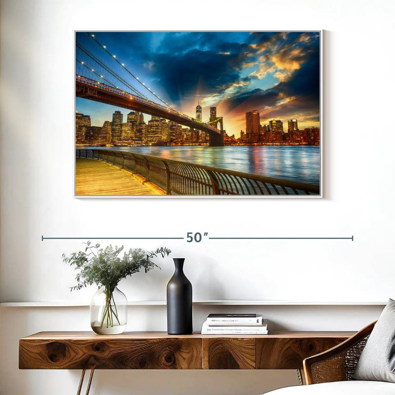 Spectaculaire coucher de soleil à Manhattan, Cadre flottant blanc, 40 po x 27 po