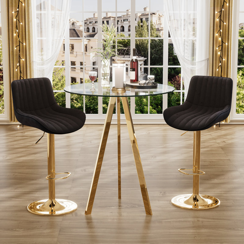 Ensemble de salle à manger 3 pièces à hauteur réglable avec tabouret de bar et tabouret de bar (ensemble de 3), Noir et or