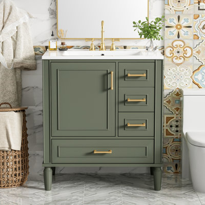 30" Single Bathroom Vanity With Ceramic Top