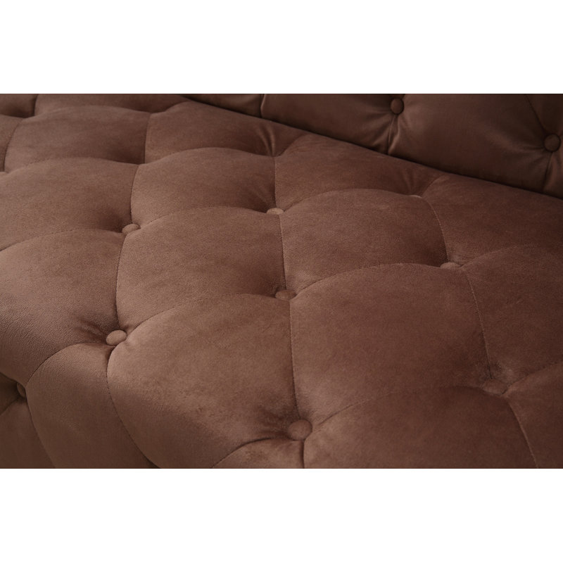 Velvet L-Shaped Sectional, Brown Velvet, Left Hand Facing