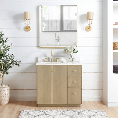 Meuble-lavabo sur pied simple 36 po avec plateau en quartz Calacatta Waubun Rally