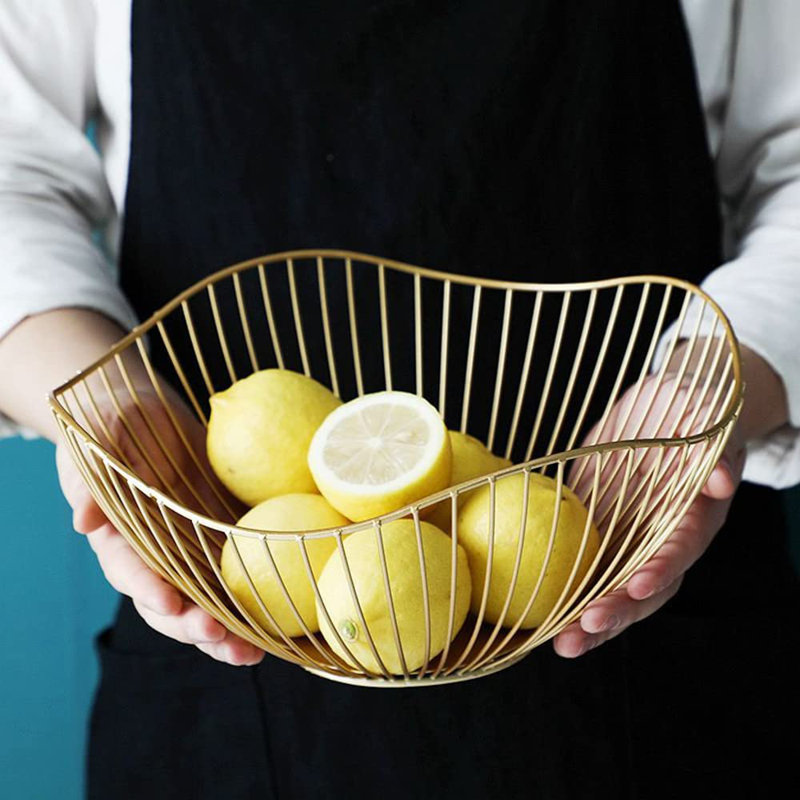 Kitchen Counter Fruit Bowl Large Fruit Basket Bowl Metal Wavy Storage Basket Kitchen Vegetable And Fruit Bowl, Used To Hold Fruits, Vegetables And Bread (gold)