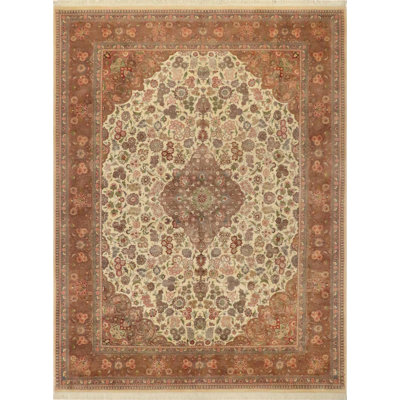 Tapis oriental en laine ivoire / brun 9 pi 1 po x 12 pi 1 po Aaru