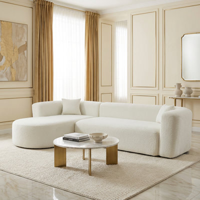 109.4" Compression Modular Sectional Sofa Luxury Modern Curved Back Sofa,Chenille Fabric Two Throw Pillows,Minimalist Comfortable L-Shape Boneless Cloud Couch For Living Room Apartment (Left Chaise, Beige)