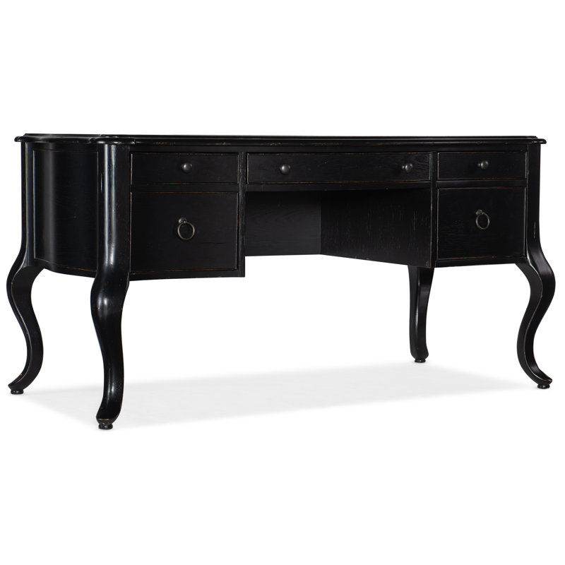 Bristowe Traditional Black Executive Desk with 5 Drawers and Keyboard Tray