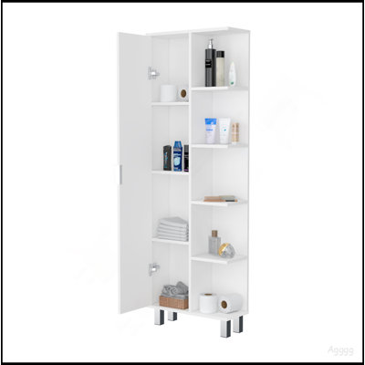FM FURNITURE Randall Linen Cabinet, With 1  Door And 9 Shelves, White