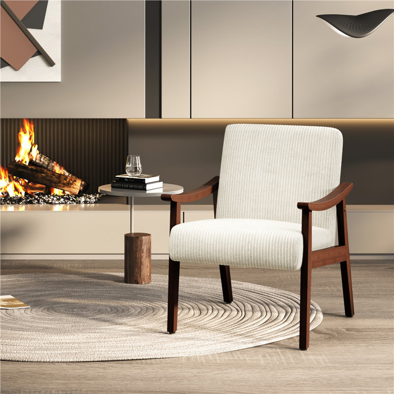 Chaise d'appoint rembourrée avec pieds en bois massif Modern, Polyester beige