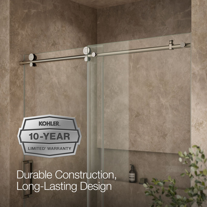 Composed 62 In. H Sliding Bath Door With 3/8 In. - Thick Glass, Nickel