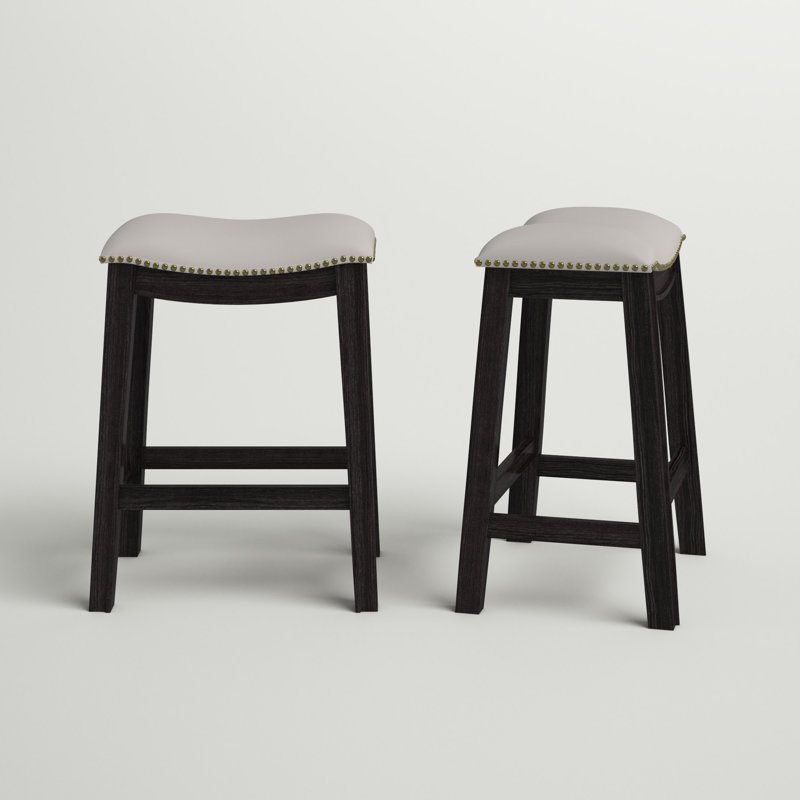 Adjustable Gray Leather Swivel Saddle Counter Stool Set of 2