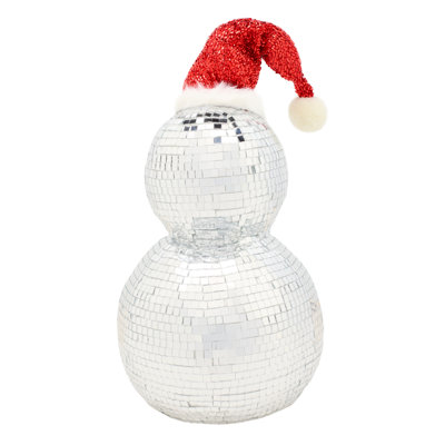 12in. Disco Ball Snowman with Santa Hat