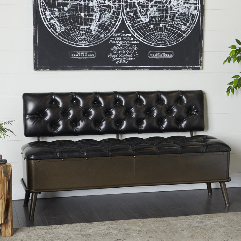 Bronze Tufted Faux Leather Industrial Storage Bench