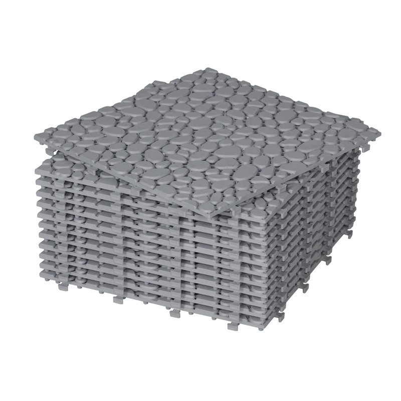 Carreaux de terrasse en plastique emboîtables 12 po x 12 po - boîte de 12 imperméables extérieurs, plancher pour patio, balcon et cour arrière, installation facile