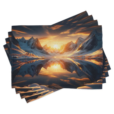 Ambesonne Lake Place Mats Set of 4 Reflection Snowy Mountain Dawn Standard Orange and Dark Blue -  ser_sd1043