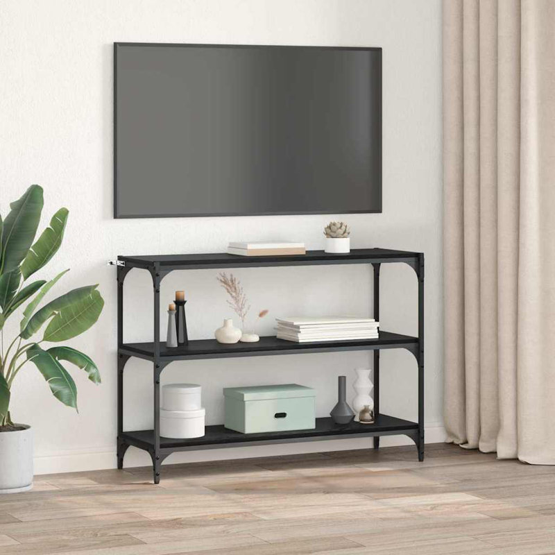 Book Cabinet Engineered Wood and Steel Media Rack/Sizes, Black oak
