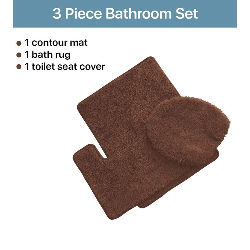 Mckeel Polyester Non-Slip Solid Bath Rug Set, Chocolate