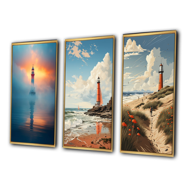 Serene Layer in Sunset Mist - ensemble de 3 reproductions, H 40 po x l 60 po, Cadre flottant doré