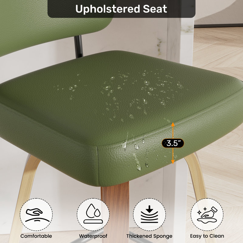 Tabouret pivotant rembourré à hauteur de bar, Vert