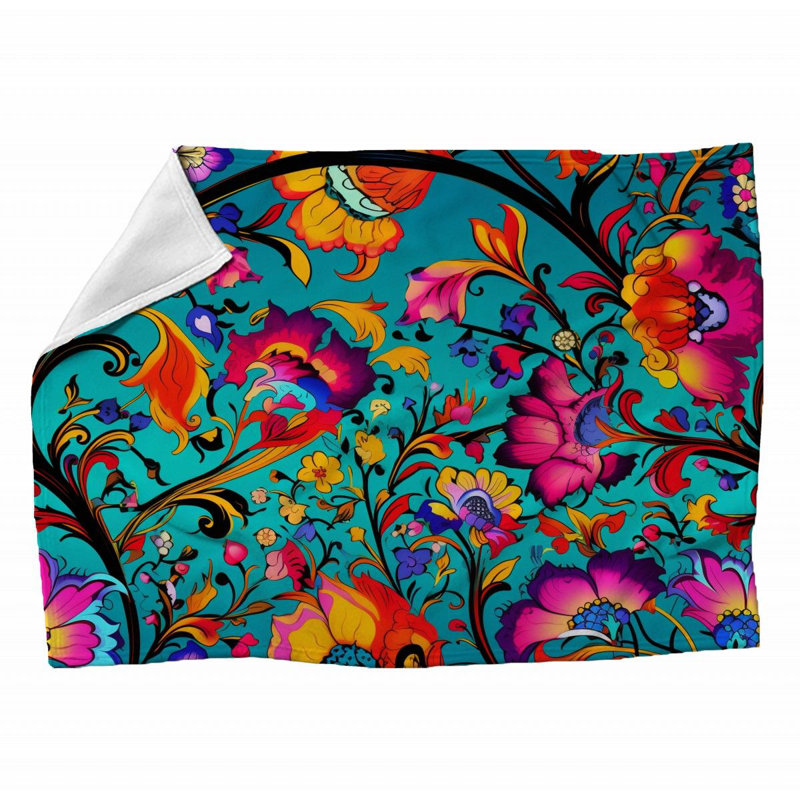 Machine Printed Throw Blanket, Floral, 60" L x 50" W, Mix Green