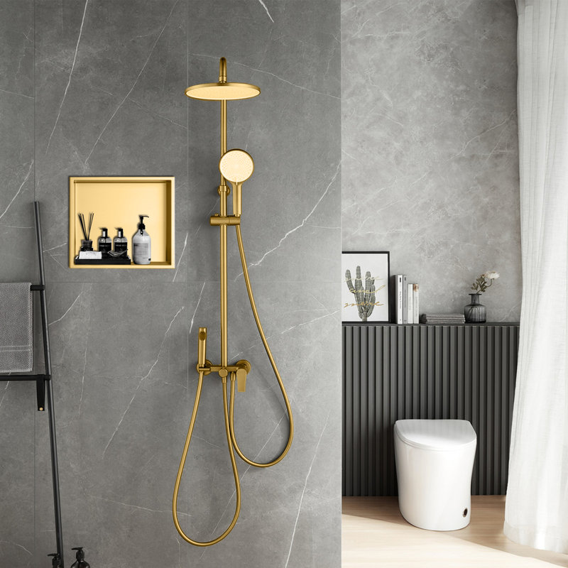 Niche de salle de bain en acier inoxydable, H 12 po x l 14 po, Or brossé