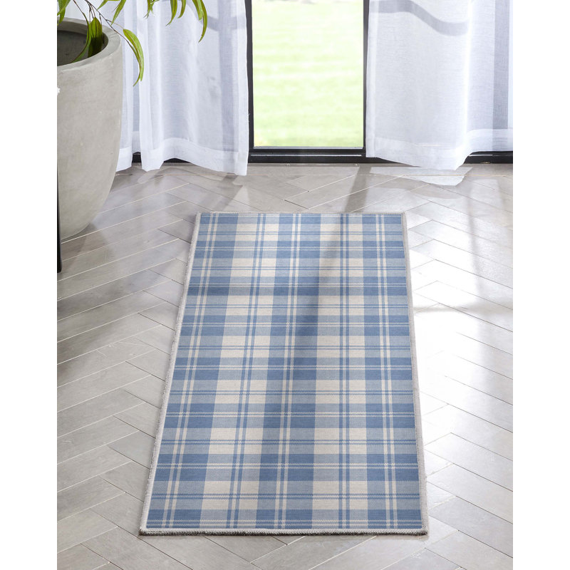 Tapis bleu à tissage plat Kehr, Tapis de couloir 2 pi x 5 pi