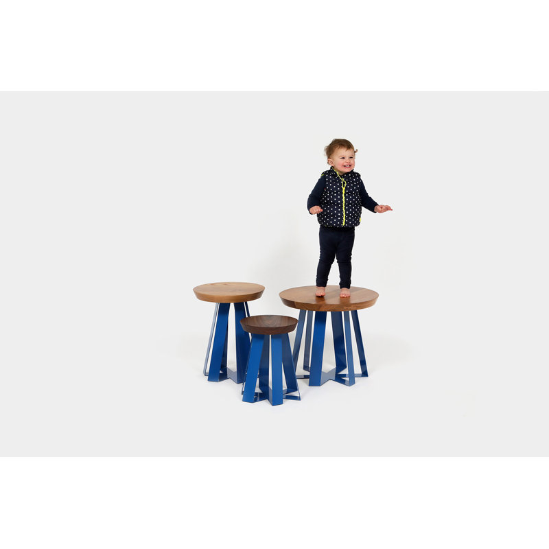 ARS Solid Wood Top End Table, Oak, Facebook Blue Powder-coat