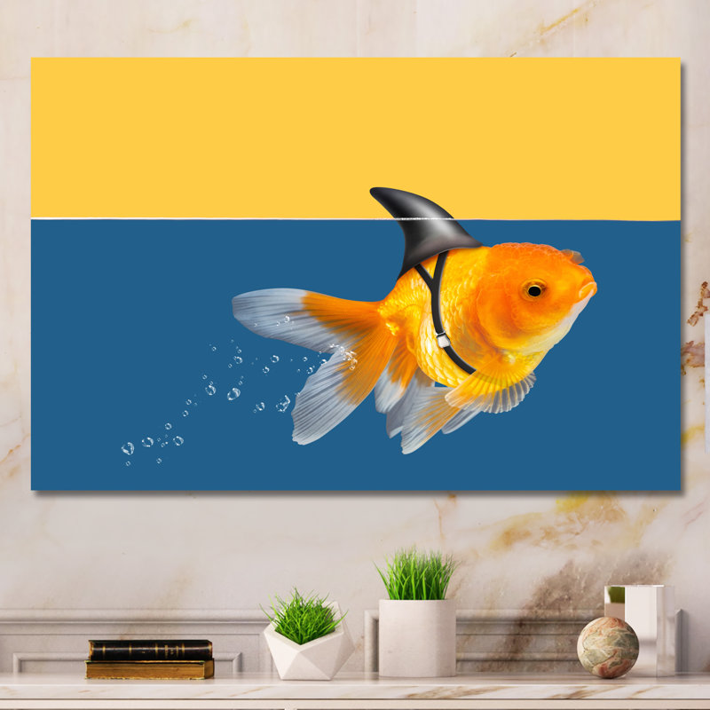 Reproduction de cadre flottant sur toile Goldfish Shark, H 16 po x l 32 po x P 1 po, Toile tendue