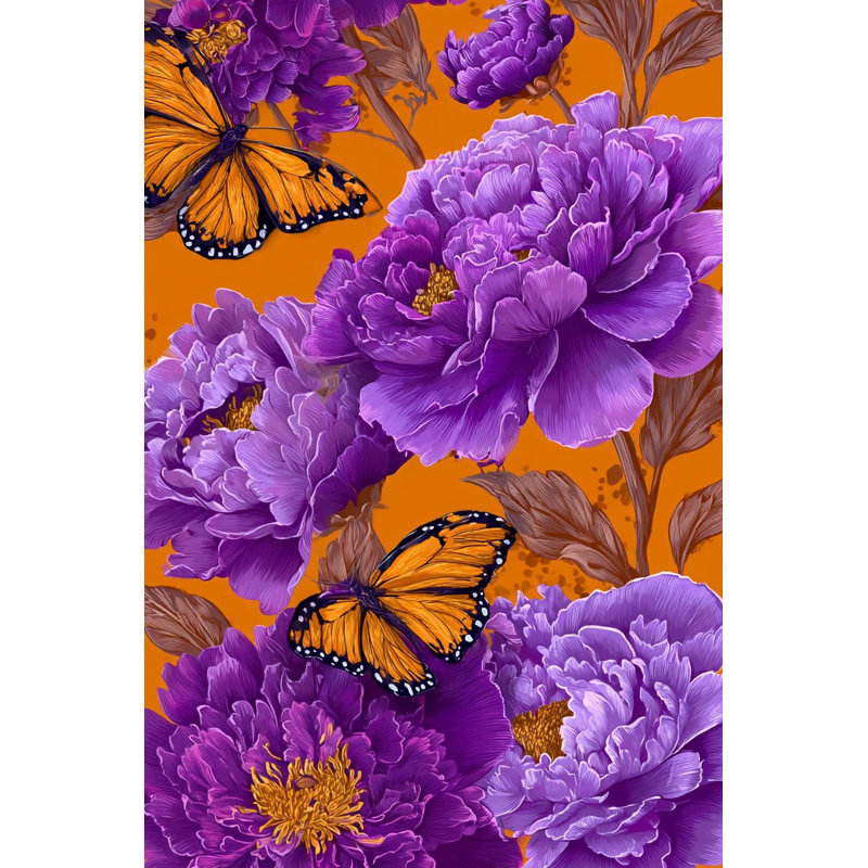 Papier peint floral papillon et décoration murale amovible mauve