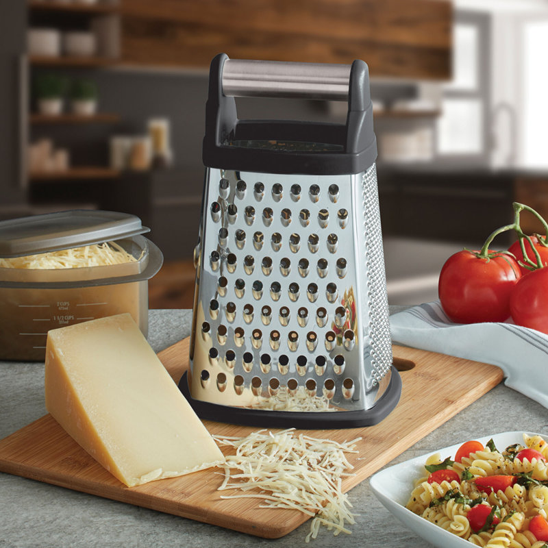 Stainless Steel Box Grater with Storage Container, Black Handle